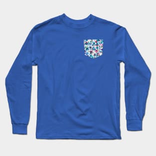 Pocket - Aquatic Flowers Blue Long Sleeve T-Shirt